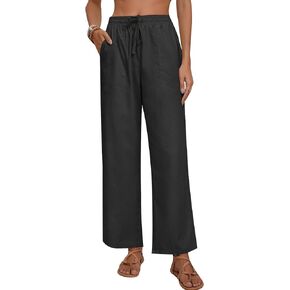 Women's Linen Pants for Summer Loose Beach Palazzo Pants with Pockets