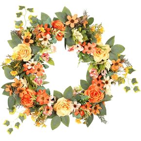 Front Door Wreath Artificial Floral Wreath Floral Peony Wreath Spring Summer Flower Wreaths for Wedding Kitchen Home Party Wall Hanging Decor in Saudi Arabia