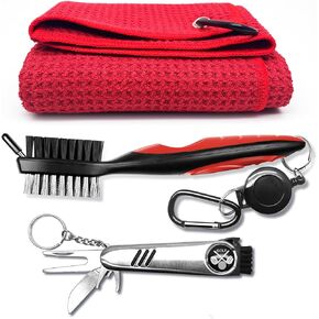 3 Pack Golf Towel with Golf Club Brush Cleaner and 6-in-1 Divot Repair Tool Set,Must-Have Accessories and Gifts for Men and Women Golfers