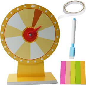 12-Inch Yellow Prize Wheel with 10 Colorful Slots for Engaging Carnival Games & Trade Shows - Dry Erase Marker & Eraser, Stickers, Double-Sided Tape Included - Easy Assembly