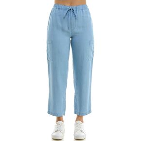 Zac & Rachel Women's Tencel Ankle Length Pant with Elastic Wasitband, Self Adjustible Belt and Functional Side Cargo Pockets