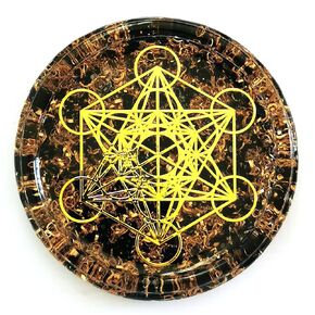 LARGE 4" Obsidian Crystals Metatron's Cube Merkaba Coaster Water Charging Plate Energy Dome