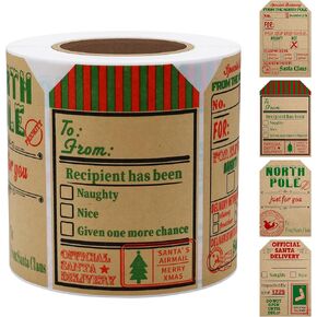 Hybsk 200pcs Christmas Santa Claus Stickers, Kraft Paper 2 x 3 Inch Christmas Cards Labels (Type 1)