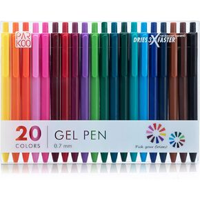 ParKoo Retractable Gel Pens 0.7mm Quick Dry Ink, 20 Assorted Candy Colors Fine Point Smooth Writing Pens for Journaling Drawing Writing Note Taking Non Bleed