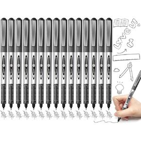 Vitoler 15 Pieces Roller Ball Pens, Quick Dry Black Ink Pens, 0.5mm Extra Fine Point Pens Liquid Ink Pens for Writing Journaling Taking Notes School Office Use
