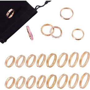 UNICRAFTALE 16Pcs 8 Sizes Titanium Steel Ring Blanks Rose Gold Grooved Finger Ring Settings Ring Core Blank for Resin Round Empty Rings Blanks for Inlay Ring Jewelry Making