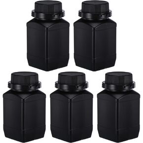 PATIKIL 5 Pcs 1000ml Reagent Bottles, HDPE Wide Mouth Square Bottles with Screw Cap for Lab Water Reagent Liquids Solid Sample Storage Seal, Black