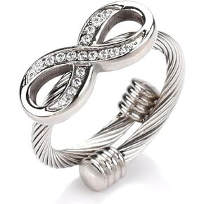 Infinity Ring for Women Cable Nail Rings Open Stackable Cubic Zirconia Adjustable Vintage Designer Fashion Jewelry Girlfriend Wife Mom Gift