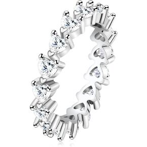 Uloveido Platinum Plated Brass Full Heart Cut Eternity Band CZ Ring - Beautifully Crafted Engagement Wedding Band Ring Y2670