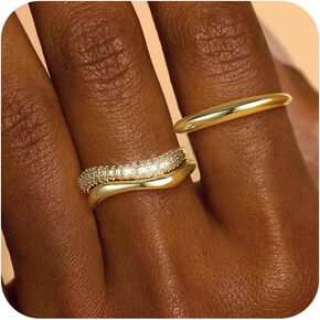 Stackable Gold Rings for Women Non Tarnish Dainty 14k Gold Plated Stacking Ring Set for Women Trendy Cubic Zirconia Thumb Wedding Engagement Bands Rings for Women Size 5 6 7 8 9 10 11