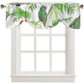 Tie Up Valances for Windows, Parrot Birds and Tropical Tree Adjustable Rod Pocket Short Curtain Windows Treatment Curtains for Kitchen Living Room, 42 x 12Inch, 1 Panel