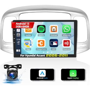 2G+64G Android 13 Car Stereo for Hyundai Accent 2006-2011 with Wireless Apple Carplay Android Auto,9'' Touchscreen Car Radio with WiFi,GPS Navigation,Bluetooth FM/RDS SWC Daul USB+AHD Backup Camera