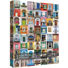 Colorful Doors and Window Jigsaw Puzzles for Adults 1000 Pieces, Vintage Jigsaw Puzzle, Funny Art Puzzles for Adults as Family Game Home Decor