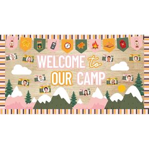 Camping Bulletin Board Set Welcome to Our Camp Summer Classroom Decorations Border Adventure DIY Photo Craft Camper Cutouts for Students School Kindergarten Classroom Office Wall Decor Party Supplies