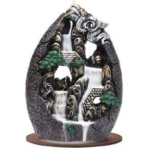 Backflow Incense Holder Resin Mountain Incense Burner Fountain Waterfall Incense Holders Home Decor with 120 Pcs Backflow Incense Cones 30 Pcs Incense Sticks (Creek)