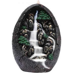 Backflow Incense Holder Resin Mountain Incense Burner Fountain Waterfall Incense Holders Home Decor with 120 Pcs Backflow Incense Cones 30 Pcs Incense Sticks (Creek)