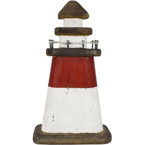 Beach Lighthouse for Bathroom Nautical Home Decor, 7.5" H Wood Lighthouse Table Decoration Coastal Centerpiece Hand Crafted Lighthouse Sculpture Ocean Decorations (Blue, S)