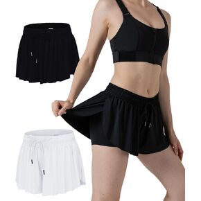 2 Pack Athletic Flowy Shorts for Women Butterfly Shorts with Spandex Shorts