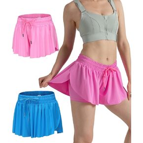 2 Pack Athletic Flowy Shorts for Women Butterfly Shorts with Spandex Shorts