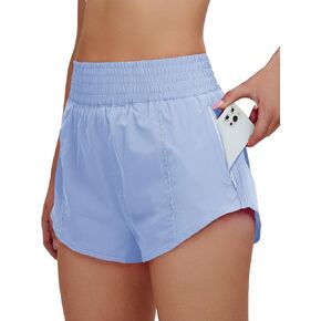 BMJL Womens High Waisted Shorts Athletic Running Shorts Gym Quick Dry Shorts with Pockets(M,SkyBlue)