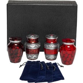 Eternal Harmony Keepsake Urns for Human Ashes | 4 Mini Urn for Cremation, Carefully Handcrafted with Elegant Finishes to Honor Your Loved One | Each Small Urn Comes in a Beautiful Velvet Bag (Pearl)