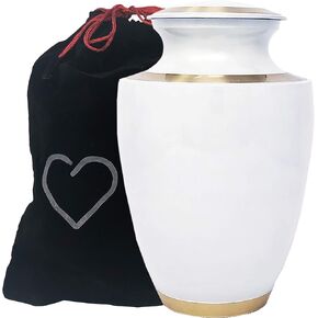 Modern Pearl White Cremation Urn - White with Bronze Accents, Adult Cremation Urn