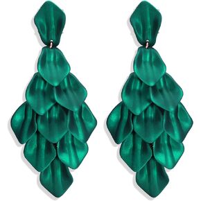 FIBO STEEL Acrylic Petal Earrings for Women Red Statement Earrings Dangle Rhombic Boho Flower Lime Green Orange Rose Big Bold Colorful Costume Jewelry Long Drop Dangle Earrings