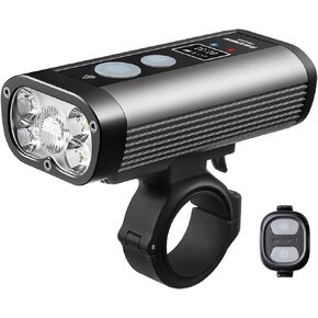 RAVEMEN PR2400 Bike Light for Mountain Biking, 2400 Lumens Bike Headlight with OLED Runtime Display, USB Output, Far Reaching High Beam, Anti-Glare Low Beam, IPX8 Waterproof
