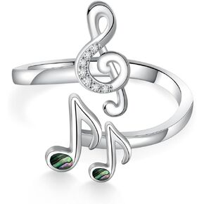 Music Note Ring 925 Sterling Silver Music Ring Treble Clef Music Note Open Ring Music Jewelry Gifts for Women Music Lovers