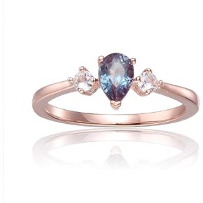 Teardrop Ring in Alexandrite, Ruby, Sapphire, Emerald Ring Dainty Three Stone Ring Mothers Day Gift for Her