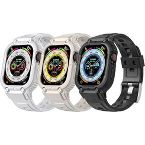 3 عبوات من حافظات السوار متوافقة مع ساعة Apple 45 مم 44 مم 42 مم لسلسلة iWatch 7 6 SE 5 4 3، حزام غطاء واقٍ عسكري متين للرجال والنساء، 42/44/45 أسود/رمادي عاصف/أزرق منتصف الليل