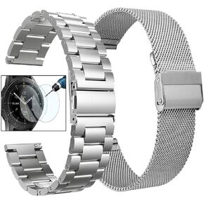 Koreda Compatible with Samsung Galaxy Watch 46mm/Galaxy Watch 3 45mm/Gear S3 Frontier/Classic Bands Sets, 22mm Stainless Steel Metal Band + Mesh Loop Replacement Bracelet Strap for Samsung Gear S3
