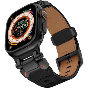 KADES for Apple Watch Ultra 2 Band 49mm 45mm 44mm 42mm Men, Top Grain Genuine Leather Band Strap with Titanium Connectors for Apple Watch Ultra 2/1 Series 9/8/7/SE2/6/5/4/SE/3/2/1