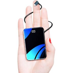 Portable iPhone Charger with Built in Cable,22.5W PD USB-C Fast Charging Power Bank 10000mAh,Mini Battery,Light and Small External Battery Pack for iPhone, iPad
