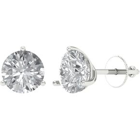4.0 ct Brilliant Round Cut Solitaire VVS1 Moissanite Pair of 3 prong Stud Martini Earrings Solid 18K White Gold Screw Back