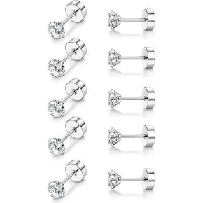 Milacolato 5 أزواج G23 أقراط التيتانيوم للنساء والرجال هيبوالرجينيك التيتانيوم أقراط للآذان الحساسة واضح مكعب زركونيا أقراط الأزرار 20G شقة الظهر ثقب النائم الغضروف أقراط مجموعة in Kuwait