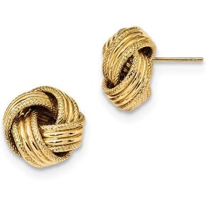14k Yellow Gold Textured Love Knot Post Studs Earrings 14mm