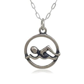 Sterling Silver Swimming Charm Necklace, 18"