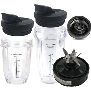 Replacement Blade with 6 FEMALE FINS Plastic Gear on Bottom with 24oz/18oz and spout lid for NUTRI NINJA PRO OR Auto-iQ BlenderBL451 30 DOB/BL455 30 DOB/BL456 BRN 30 DOB/BL482 30 DOB/BL480D