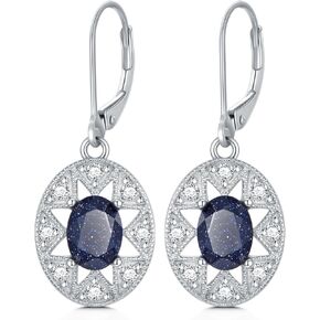 Blue Sandstone Earrings 925 Sterling Silver Natural Gemstone Dangle Earrings Retro Blue Sandstone Dangle Earrings Jewelry Valentine's Day Gifts for Women Girls