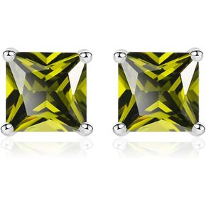 LOVECORE Dainty 14K White Gold Plated 925 Sterling Silver 1.6CTTW, 5mm Birthstone Princess cut Crystal CZ Stud Earrings,Birthday Jewelry Gift For Women and Girls