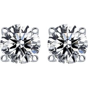 LOVECORE Dainty 14K White Gold Plated 925 Sterling Silver 2.4CTTW, 7mm Birthstone Round cut Crystal CZ Stud Earrings,Birthday Jewelry Gift For Women and Girls