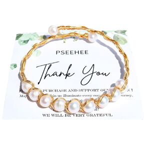 Natural Pearl Beads 14k Gold Filled Wire Wrapped Bracelet, Birthstone Adjustable Bangle Cuff. Healing Gemstone, Gift for Her