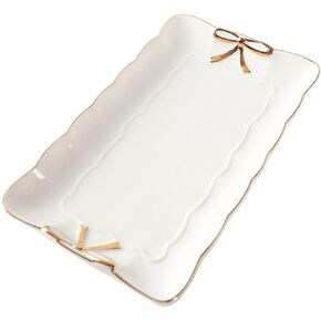 Zerodeko 1pc Rectangular Plate Ring Necklace Holder Vintage Jewelry Holder Jewelry Display Trays Cosmetic Vanity Tray Dessert Serving Plates Decorative Tray White Flat Nut Plate Ceramics