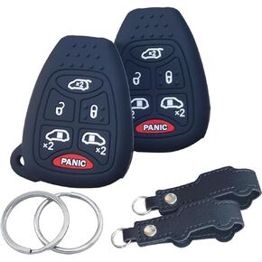 2Pcs Silicone Key Fob Cover for 2007 2006 2005 2004 Chrysler Town & Country Dodge Caravan Grand Caravan Key Fob Cover 6 Buttons M3N5WY72XX (Black and Black)