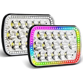 Nicoko H6054 5x7 7x6 Led Headlights with Muticolor Halo app&Remote music controlled, DRL Turn Signal Hi/Low Sealed Beam H4 9003 Plug 6054 H5054 for Cherokee Wrangler YJ XJ S10 Truck Ford Chevy pack 2
