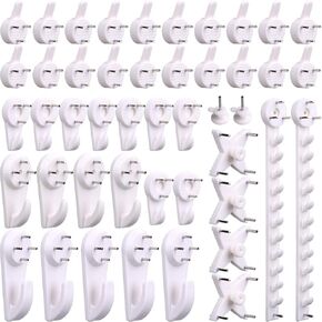H&S Picture Hanging Hooks Set for Brick Walls - 53 Pieces White Plastic Frame Hangers Without Nails for Frames and Canvas - No Nail Picture Hangers for Hard Walls
