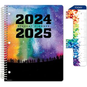 Global Datebooks Dated Middle School or High School Student Planner for Academic Year 2024-2025 includes Ruler/Bookmark and Planning Stickers (Matrix Style - 8.5"x11" - Rainbow Silhouette)