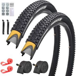 SIMEIQI 2 Pack 24/26/27.5x1.95 Inch Anti-Puncture Tires for Mountain Bike and Tubes Folding Replacement Bicycle Tyres for Hybrid Trails Commuter City Road