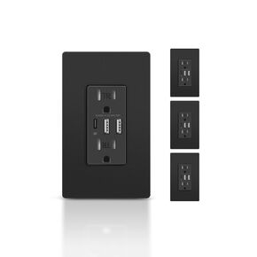 USB C Wall Outlet, 15A Tamper Resistant Receptacle with 3 USB Port, Total 6.0Amp High Charging Power Electrical Outlet, Screwless Wall Plate Include, UL Listed & FCC Approval